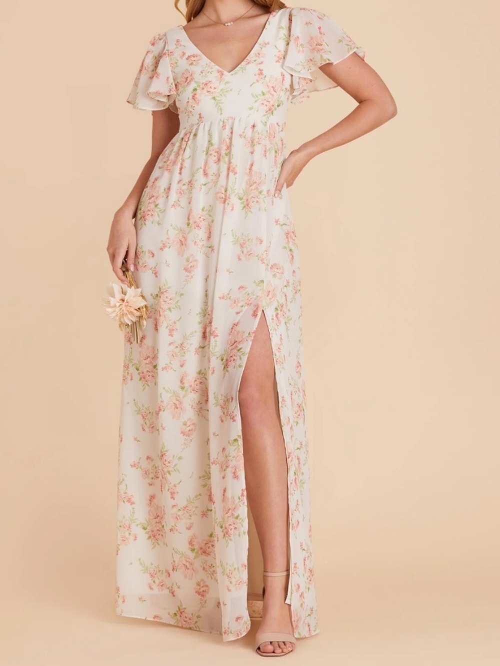 Birdy Grey Blush Floral Maxi Dress with Side Slit Size XS